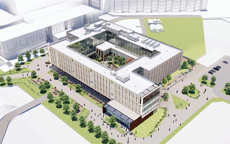 medical education building rendering of campus walk