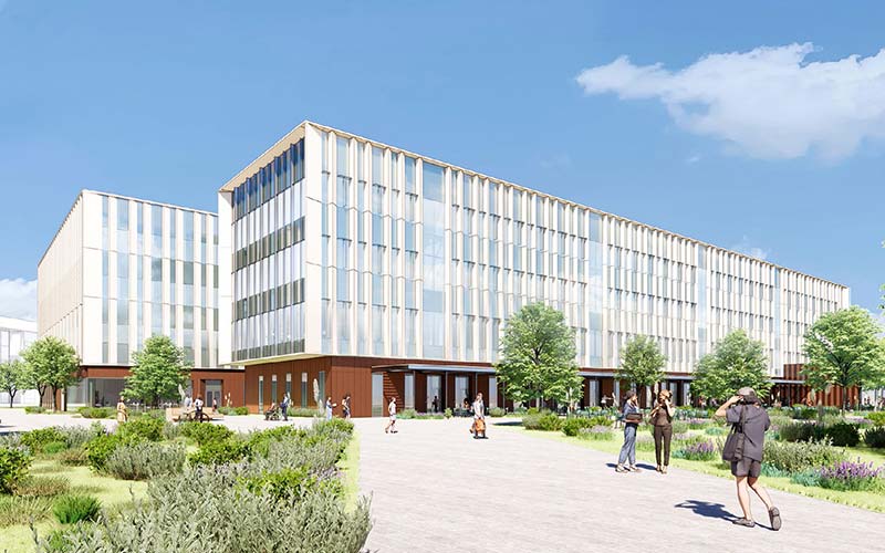 medical education building rendering of campus walk